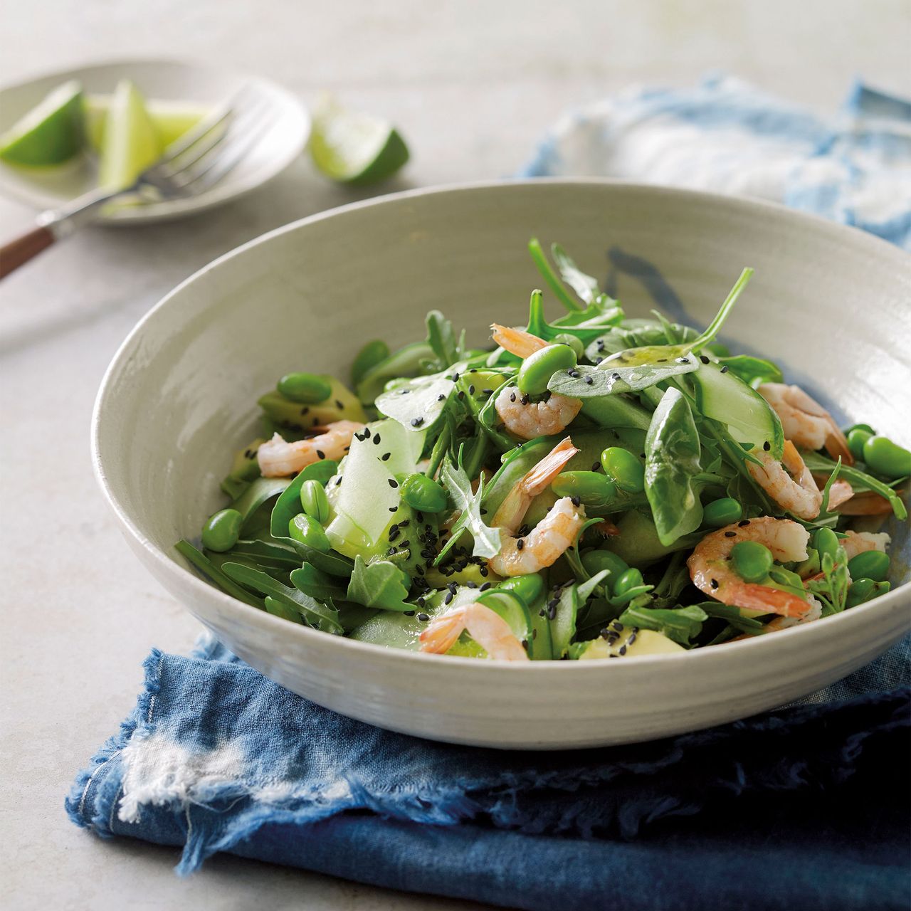 Prawn, avocado and edamame salad photo