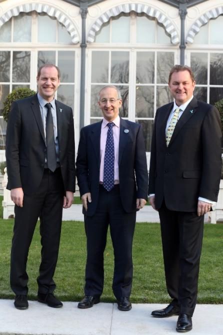 General director of the Tour de France Christian Prudhomme (L) Britain's ambassador to France Peter Ricketts (C) and CEO of "Welcome to Yorkshire" Gary Verity