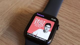 A podcast playing on the Apple Watch Series 8