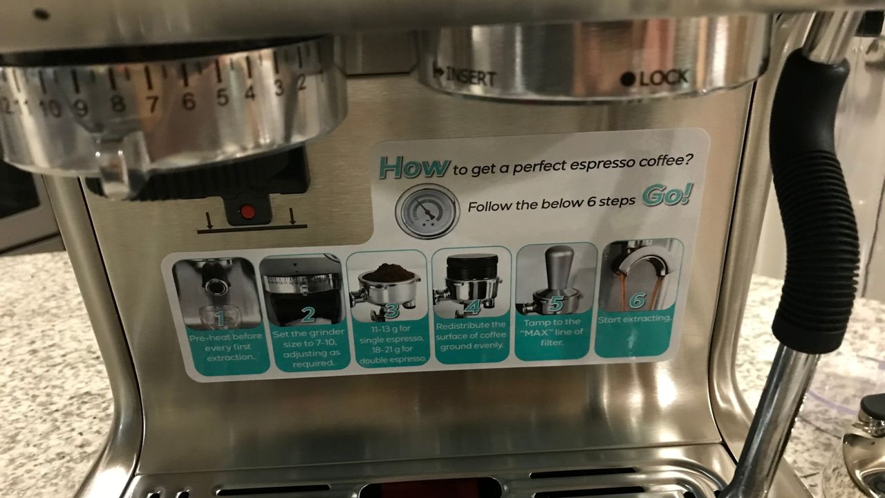Casabrews espresso machine with sticker on front