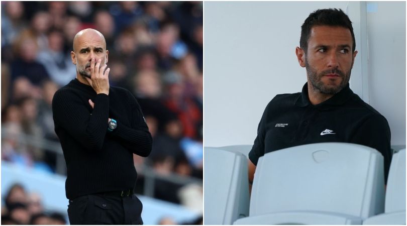 MANCHESTER, ENGLAND - OCTOBER 5: Pep Guardiola Manager of Manchester City reacts on the side line during the Premier League match between Manchester City FC and Fulham FC at Etihad Stadium on October 5, 2024 in Manchester, England. (Photo by Neal Simpson/Sportsphoto/Allstar via Getty Images)