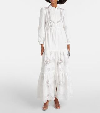 Lace-Trimmed Cotton Maxi Dress