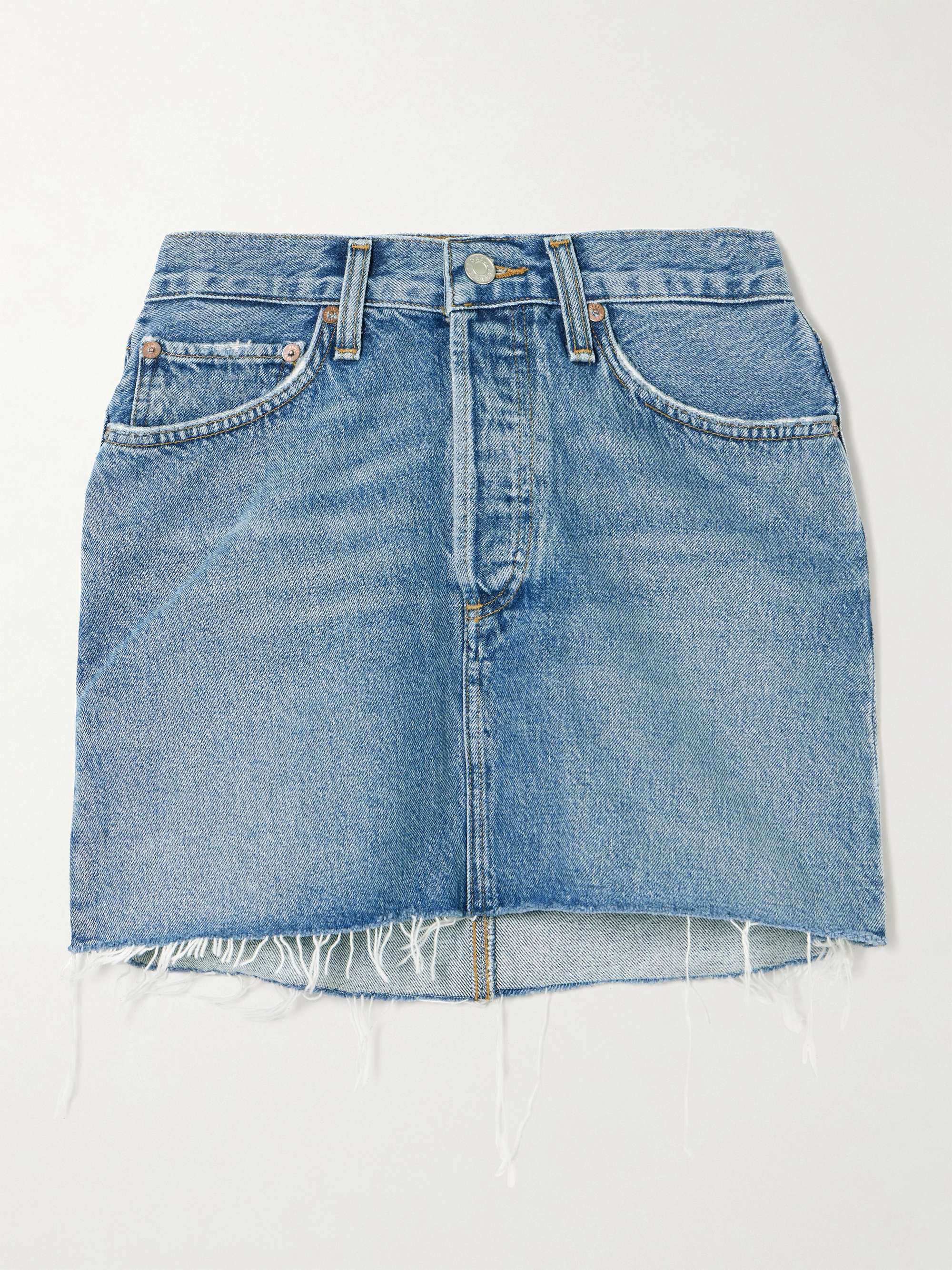 V-Waist Frayed Denim Mini Skirt