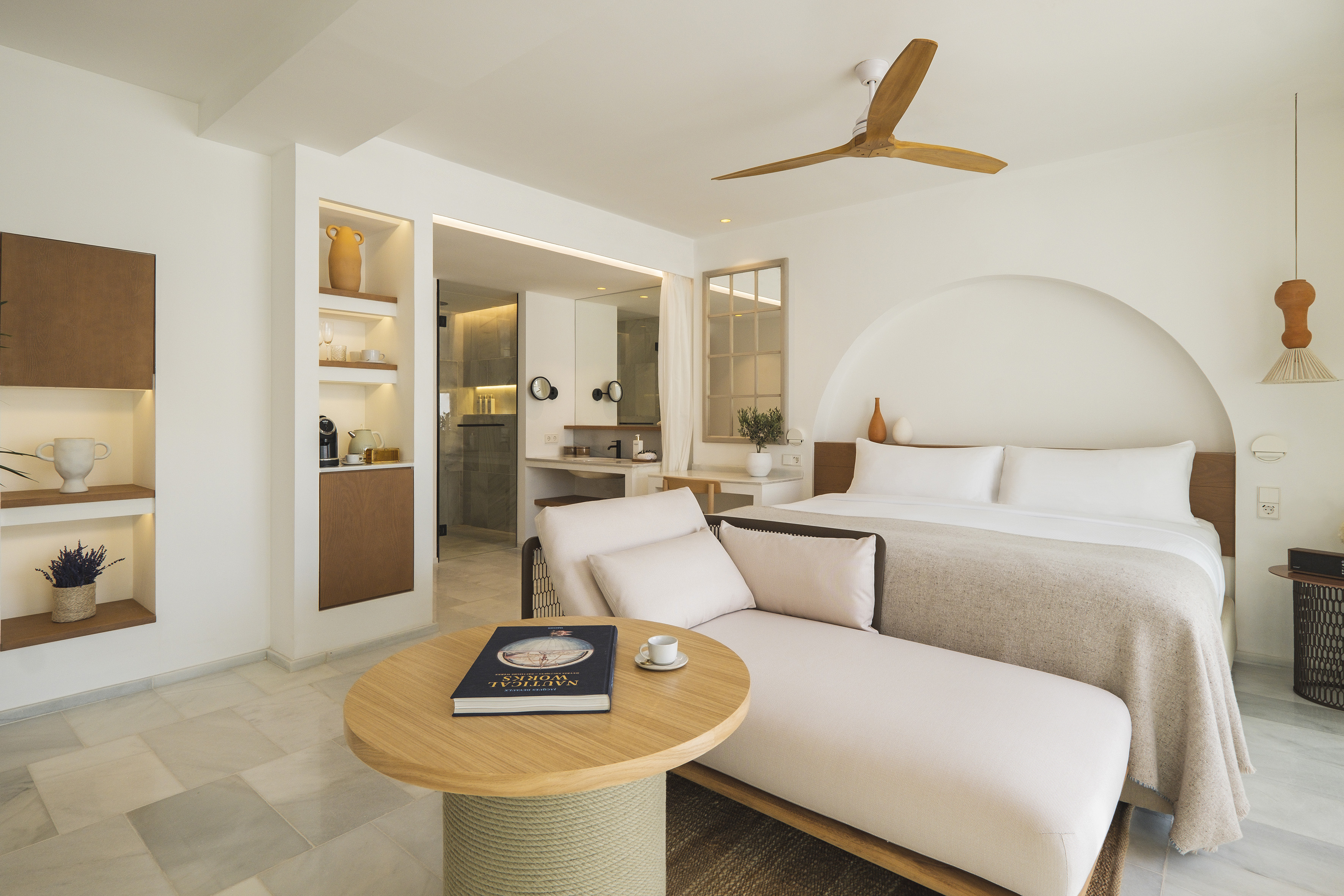a hotel room from menorca's villa la blanc featuring an all white room