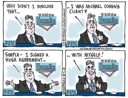 Political cartoon U.S. Sean Hannity Michael Cohen hush agreement Fox