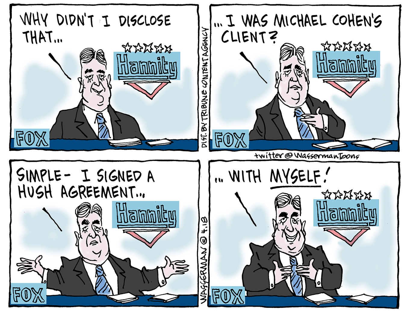 Political Cartoon Us Sean Hannity Michael Cohen Hush Agreement Fox The Week