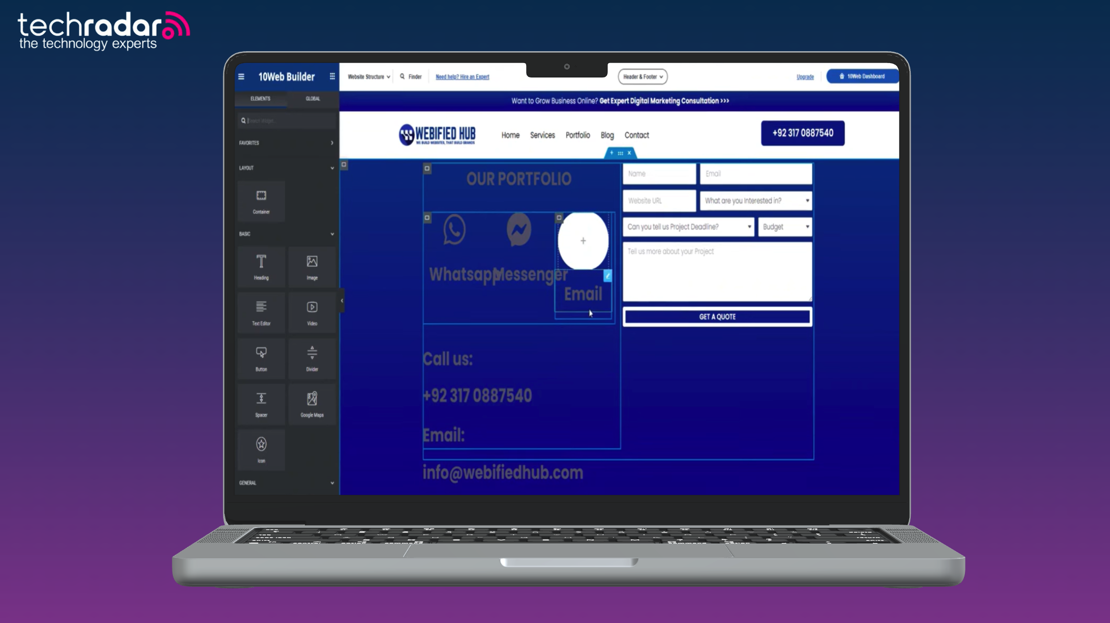 screenshot of Ai website builder being used on a mac