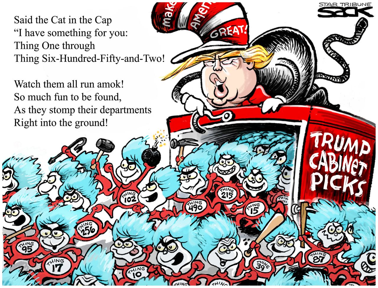 Political cartoon U.S. Donald Trump Cabinet picks