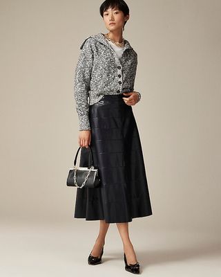 Seamed Circle Skirt in Faux Leather