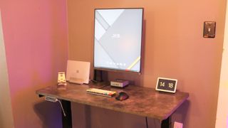 The Flexispot E7 Pro plus with the LG DualUp monitor and a mini PC