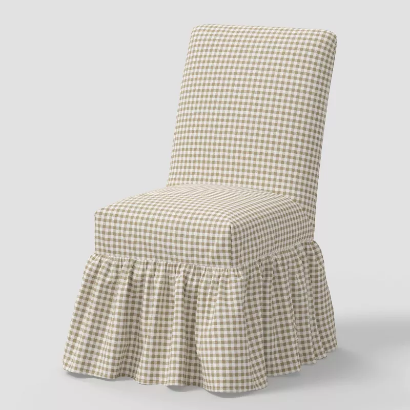 Ruffled Slipcover Dining Chair in Kale Gingham Taupe Cream - Threshold™ Designed With Studio Mcgee