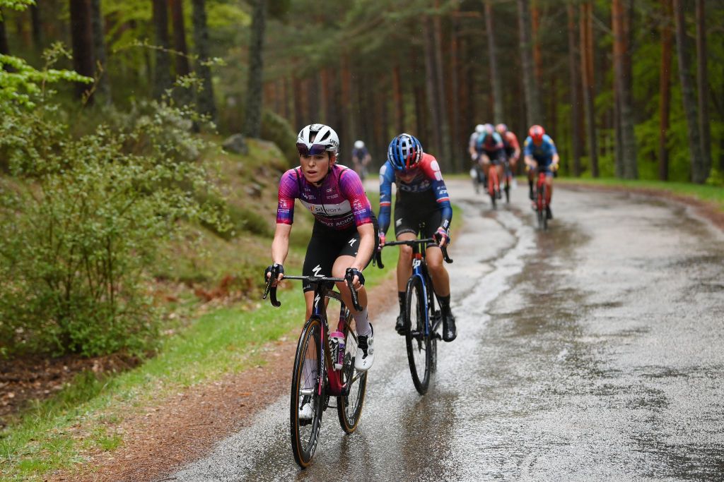 CANICOSA DE LA SIERRA SPAIN MAY 19 Demi Vollering of The Netherlands and Team SD Worx Protime Purple Leader Jersey attacks in the final climb during the 9th Vuelta a Burgos Feminas 2024 Stage 4 a 122km stage from Pearanda de Duero to Canicosa de la Sierra 1144m UCIWWT on May 19 2024 in Canicosa de la Sierra Spain Photo by Alex BroadwayGetty Images