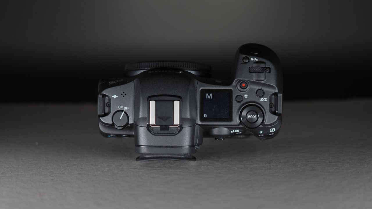 Canon EOS R5 top down view with black background