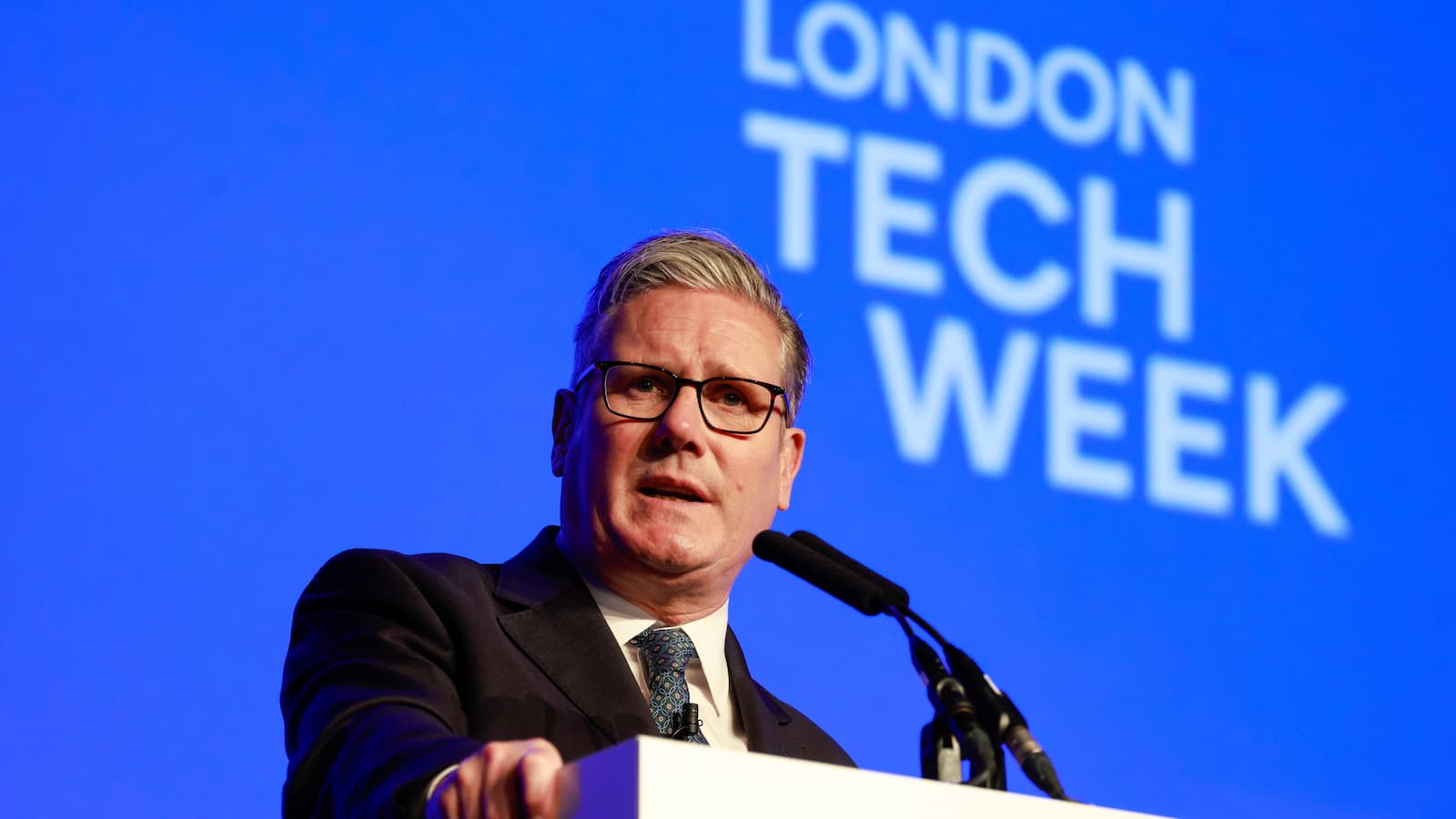 Keir Starmer, UK prime minister, speaks at the London Tech Week exposition in London, UK