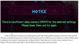screenshot of the AMD community website of an insufficient memory notice