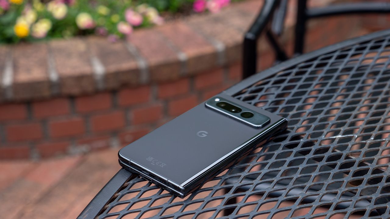 The back of the Google Pixel Fold while folded closed