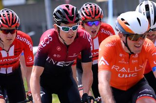 Geraint Thomas rides in the bunch before his crash during stage 4 at the Tour de Suisse