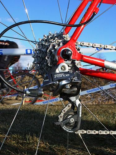 SRAM has updated its Force group this year with more Red-like features and a sleek dark grey finish.