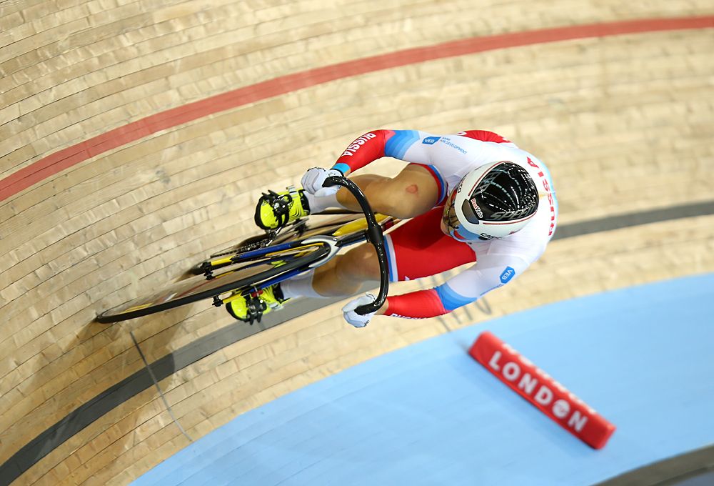 Anastasiia Voinova of Russia in action on her way winning The Women's 500m Time Trail final