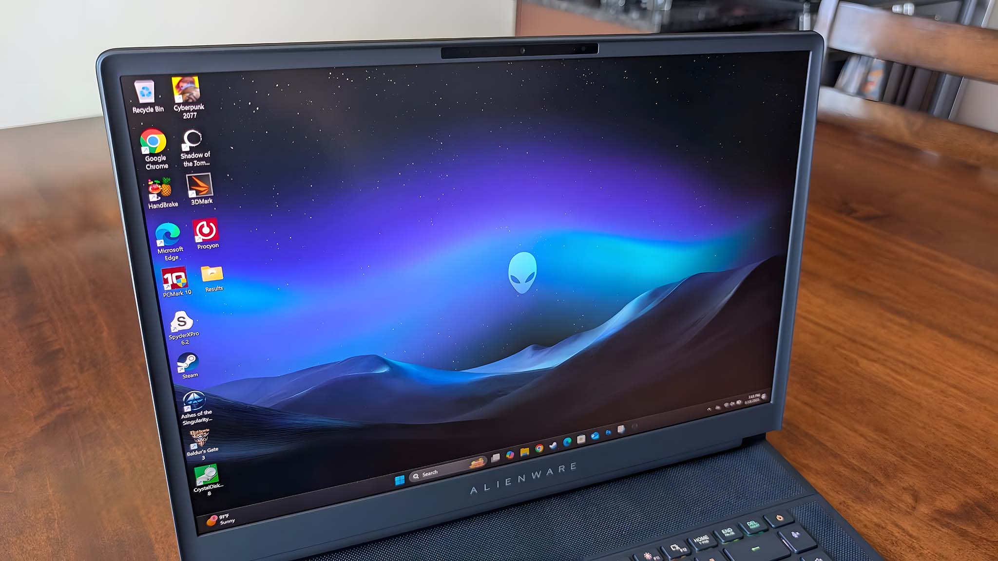 Closeup of the Alienware Area-51 16 Gaming Laptop screen.