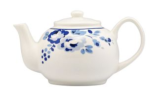 blue floral white teapot