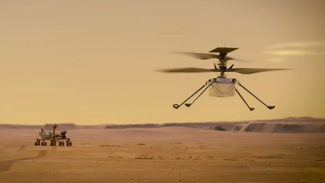 An artist's impression of NASA's Mars helicopter Ingenuity.