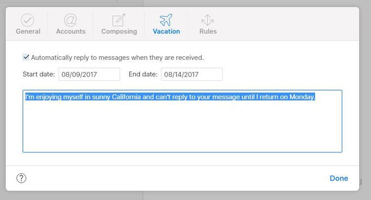 iCloud lets you create auto response messages for when you are out of town.