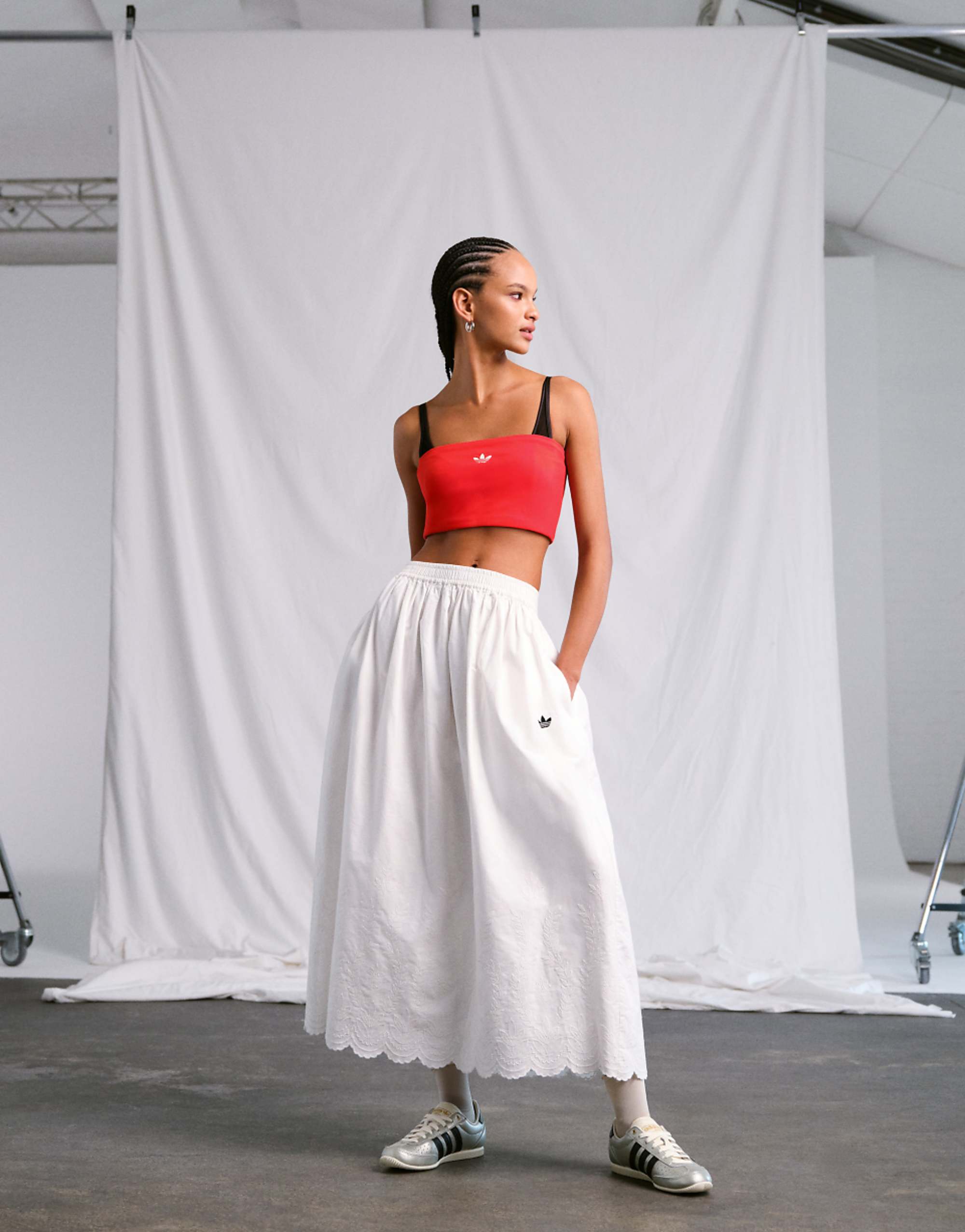 Adidas Originals X Asos Maxi Skirt With Broderie in White
