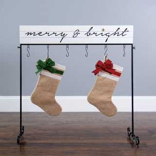 White Merry and Bright Christmas Stocking Holder