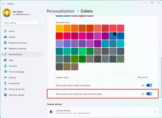 Show accent color on title bars and windows borders