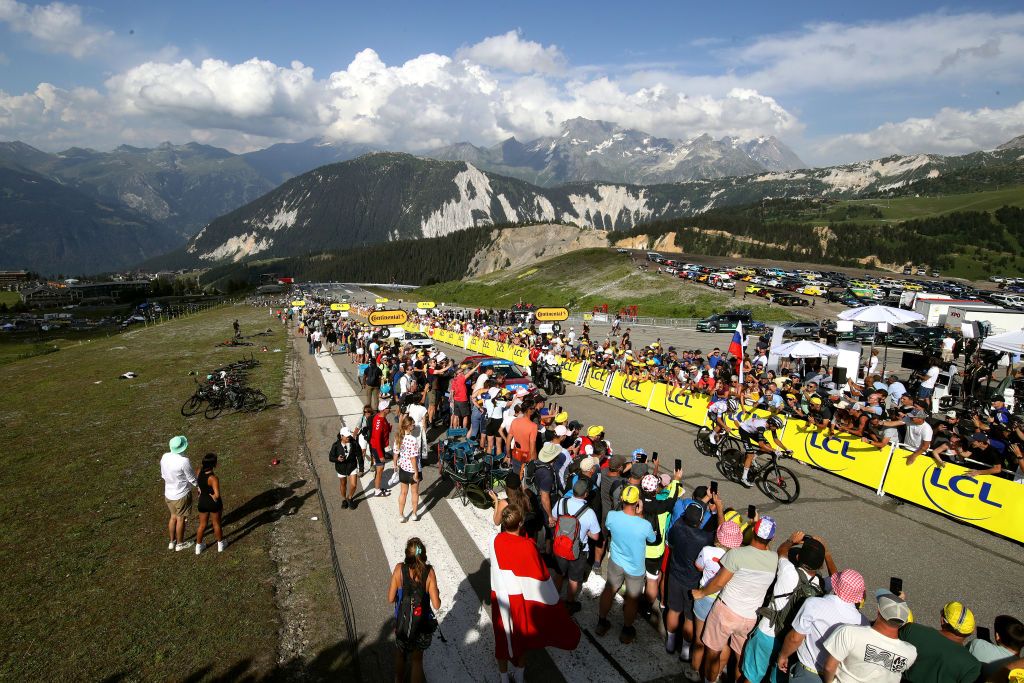 COURCHEVEL FRANCE JULY 19 LR Marc Soler of Spain and Tadej Pogacar of Slovenia and UAE Team Emirates White Best Young Rider Jersey cross the finish line during the stage seventeen of the 110th Tour de France 2023 a 1657km at stage from SaintGervais MontBlanc to Courchevel UCIWT on July 19 2023 in Courchevel France Photo by Michael SteeleGetty Images