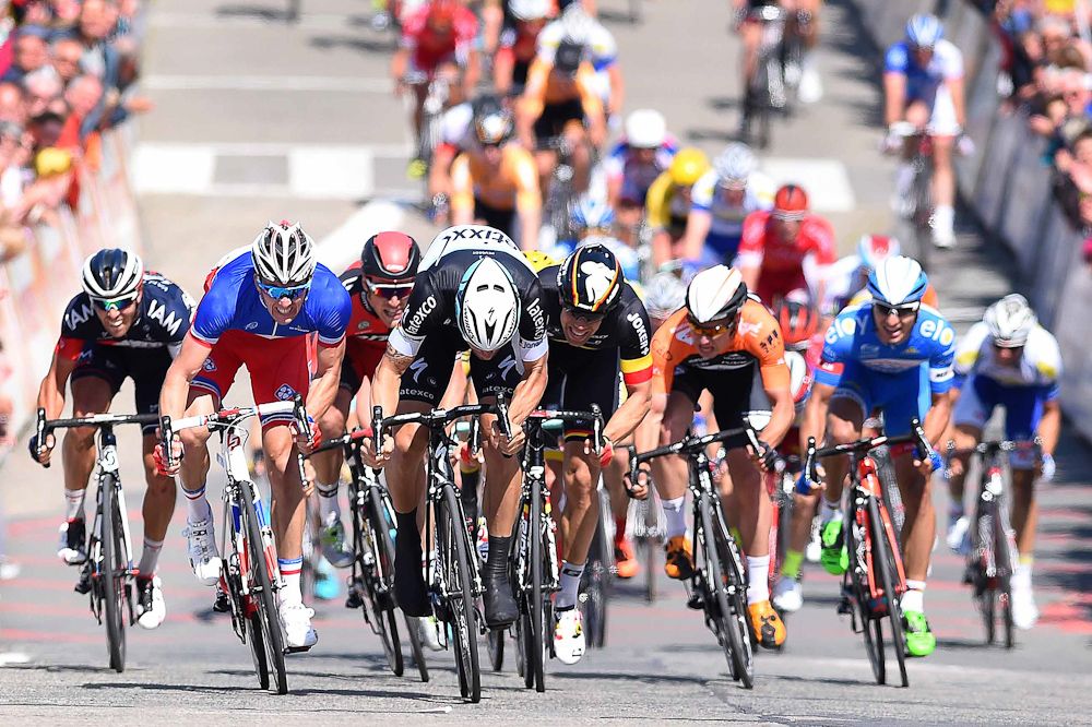 Tom Boonen wins the bunch sprint for victory at the Belgium Tour.