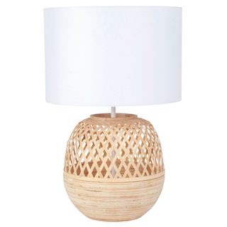 Best table lamp for boho homes: ALDANA Cut Out Poplar Lamp with White Shade