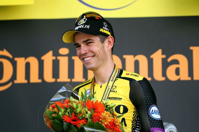 Jumbo-Visma&#039;s Wout van Aert is all smiles after having won stage 10 of the 2019 Tour de France