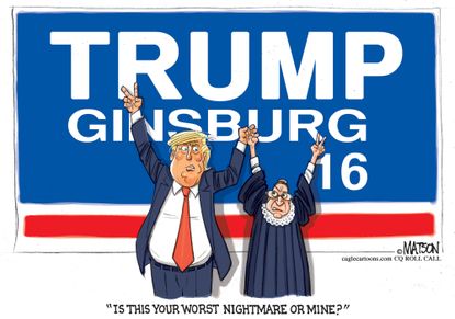 Political cartoon U.S. Trump Ginsburg running mates bad dream