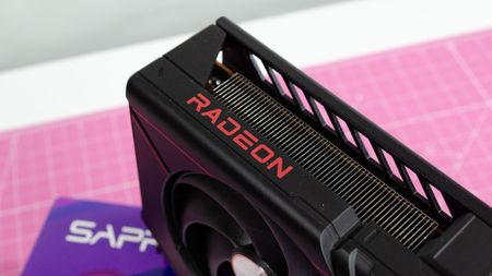 The radeon logo on the AMD Radeon RX 9070