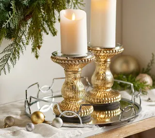 Set of 2 Mercury Glass Pinecones on Pedestals by Valerie