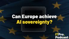 The text "Can Europe achieve AI sovereignty" against a stylized AI chip on the EU flag with the the ITPro Podcast logo in the corner. The words "AI sovereignty" are in yellow, the rest are in white.
