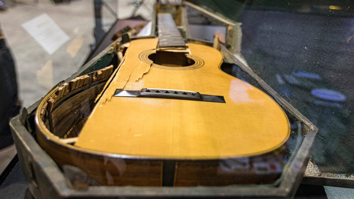 An early 1870s Martin. The historic guitar was on loan from the Martin Guitar Museum to director Quentin Tarantino for the film "The Hateful Eight" when it was damaged during filming