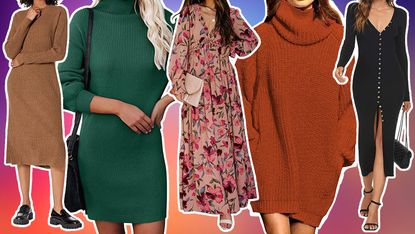 collage of winter dresses from amazon