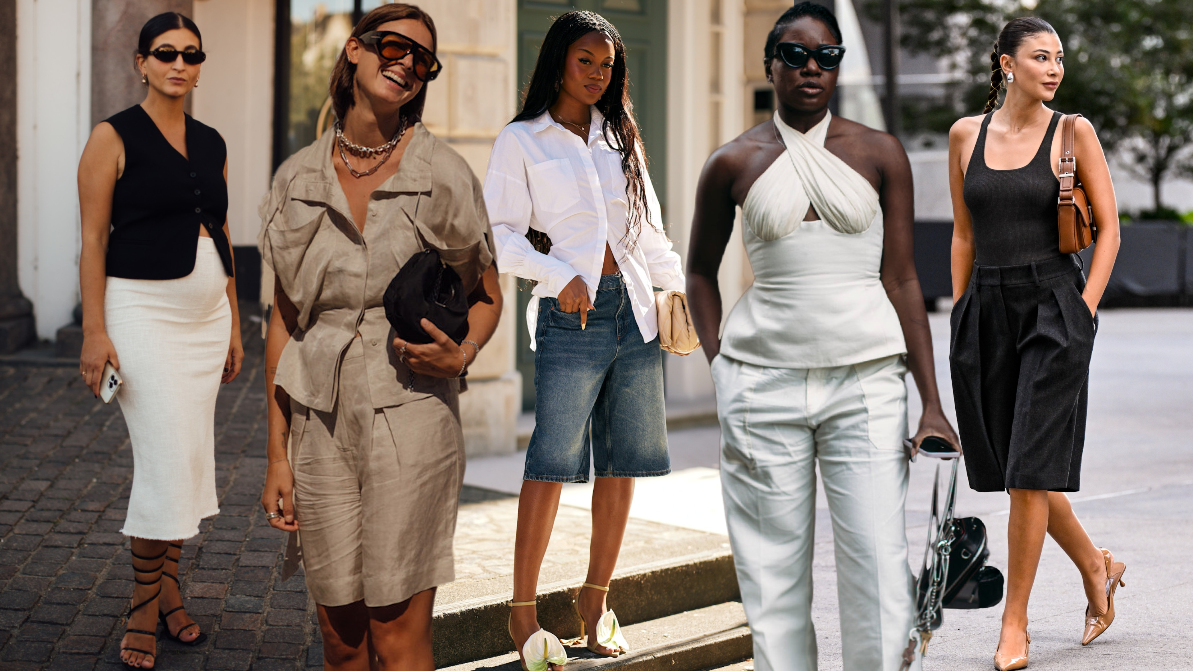 collage of women wearing rich-looking outfits 