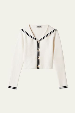 Piped Sailor Collar Cropped Cardigan