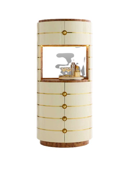 Arlo Burl Wood & Brass Gloss Lacquer Bar Cabinet 