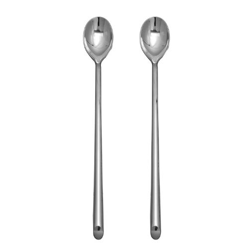 Two long-handled stainless steel spoons
