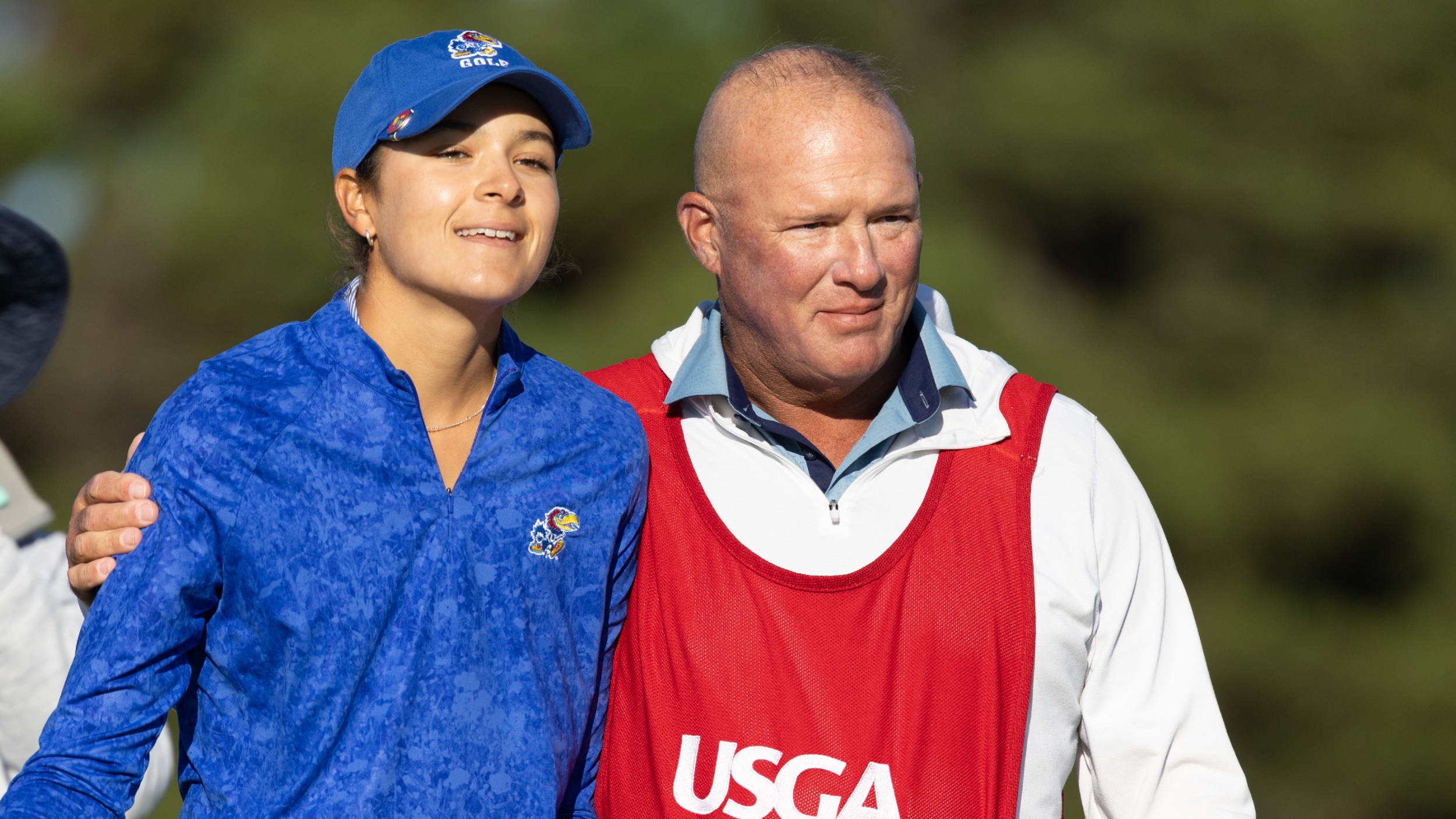 Lyla Louderbaugh with her caddie at the US Women's Amateur