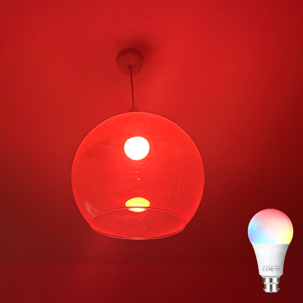 Fitop Smart Bulb, one of the bed LED bulbs, in Megan's living room showing red