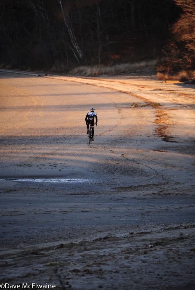 Jesse Keough riding along the beach after he dropped out of the race