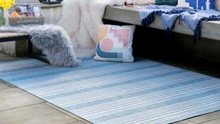 best outdoor rug in blue stripes