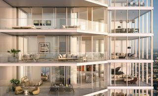 The 350 residences will feature private elevator landings, open plan layouts, honed stone flooring, multi-zone climate control integrated with smart-home technology and 12ft deep glass enclosed outdoor living terraces