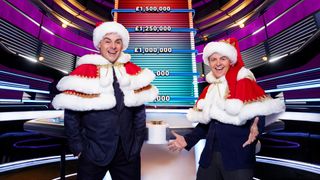 Ant and Dec in santa hats for Ant & Dec's Christmas Limitless Win